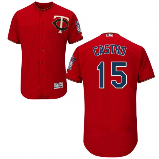 Men's Majestic Minnesota Twins 15 Jason Castro Scarlet Alternate Flex Base Authentic Collection MLB Jersey