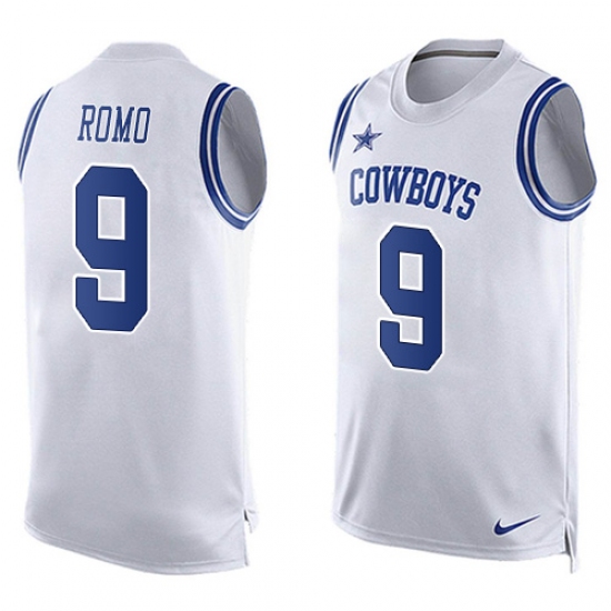 Men's Nike Dallas Cowboys 9 Tony Romo Limited White Player Name & Number Tank Top NFL Jersey
