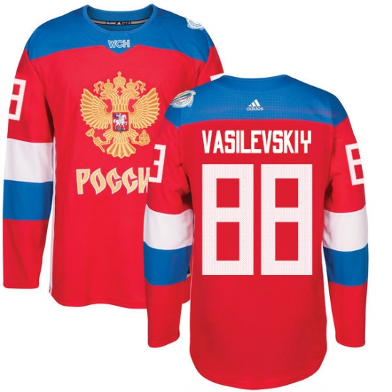Men's Adidas Team Russia 88 Andrei Vasilevskiy Authentic Red Away 2016 World Cup of Hockey Jersey