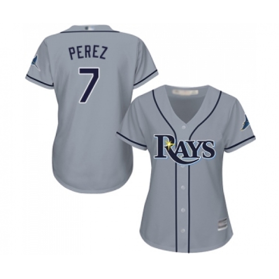 Women's Tampa Bay Rays 7 Michael Perez Replica Grey Road Cool Base Baseball Jersey