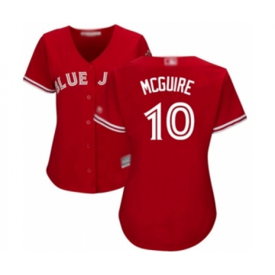 Women's Toronto Blue Jays 10 Reese McGuire Authentic Scarlet Alternate Baseball Player Jersey