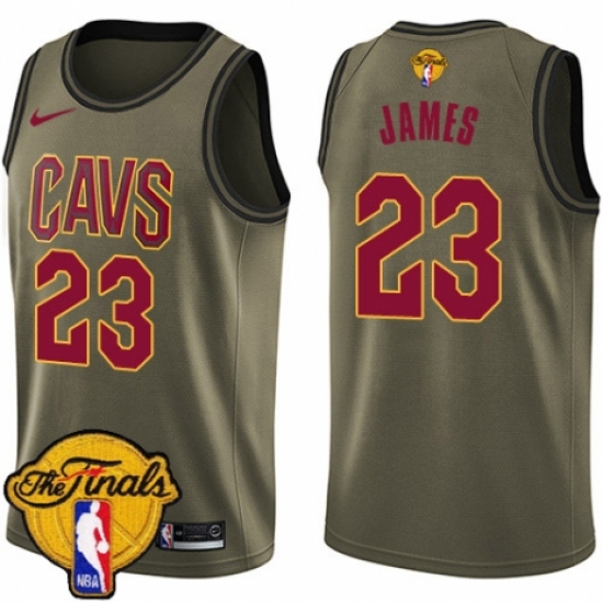 Men's Nike Cleveland Cavaliers 23 LeBron James Swingman Green Salute to Service 2018 NBA Finals Bound NBA Jersey