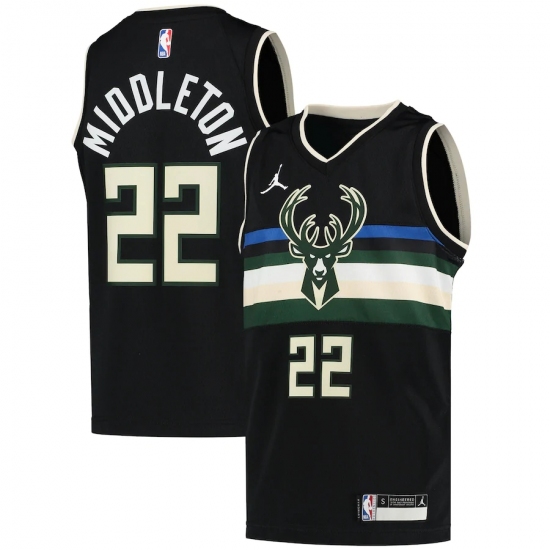 Youth Milwaukee Bucks 22 Khris Middleton Jordan Brand Black 2020-21 Swingman Player Jersey