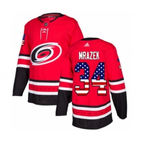 Men's Adidas Carolina Hurricanes 34 Petr Mrazek Authentic Red USA Flag Fashion NHL Jersey