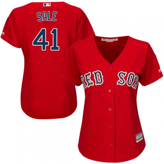 Women's Majestic Boston Red Sox 41 Chris Sale Replica Red Alternate Home MLB Jersey