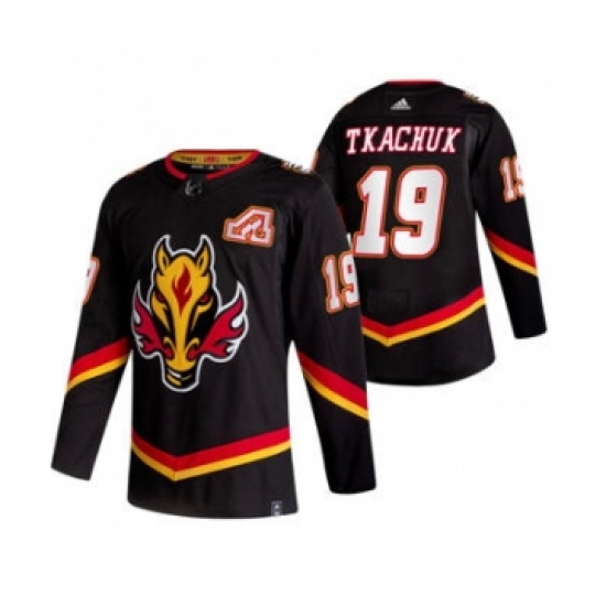 Men's Calgary Flames 19 Matthew Tkachuk Black 2020-21 Reverse Retro Alternate Hockey Jersey