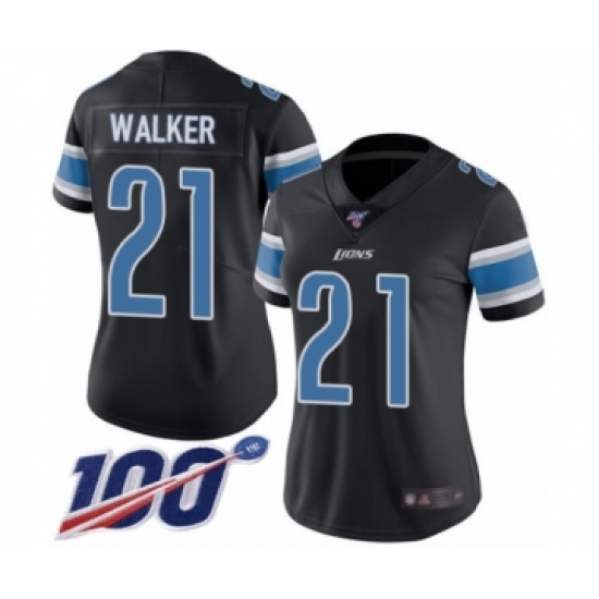 Women's Detroit Lions 21 Tracy Walker Limited Black Rush Vapor Untouchable 100th Season Football Jersey