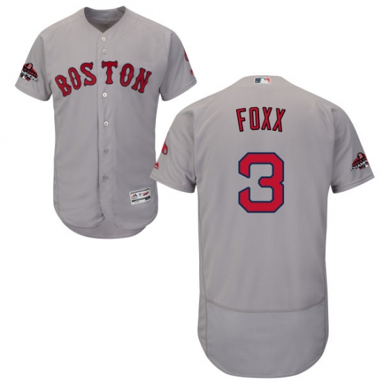 Men's Majestic Boston Red Sox 3 Jimmie Foxx Grey Road Flex Base Authentic Collection 2018 World Series Champions MLB Jersey