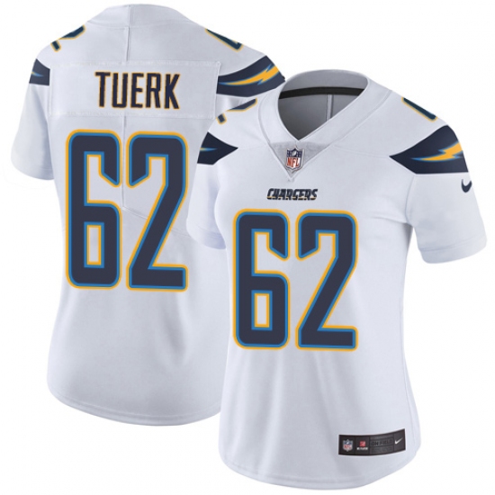 Women's Nike Los Angeles Chargers 62 Max Tuerk White Vapor Untouchable Limited Player NFL Jersey
