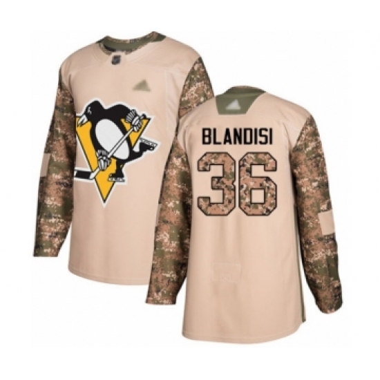 Men's Pittsburgh Penguins 36 Joseph Blandisi Authentic Camo Veterans Day Practice Hockey Jersey