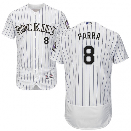 Men's Majestic Colorado Rockies 8 Gerardo Parra White Home Flex Base Authentic Collection MLB Jersey