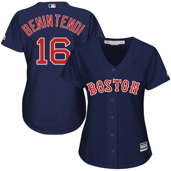 Women's Majestic Boston Red Sox 16 Andrew Benintendi Authentic Navy Blue Alternate Road MLB Jersey