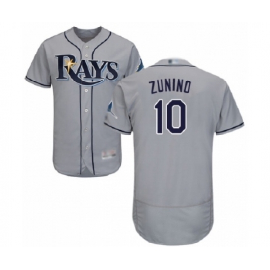 Men's Tampa Bay Rays 10 Mike Zunino Grey Road Flex Base Authentic Collection Baseball Player Jersey