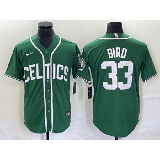 Men's Nike Boston Celtics 33 Larry Bird Green Stitched Baseball Jersey