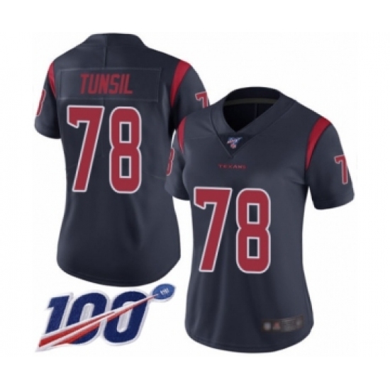 Women's Houston Texans 78 Laremy Tunsil Limited Navy Blue Rush Vapor Untouchable 100th Season Football Jersey