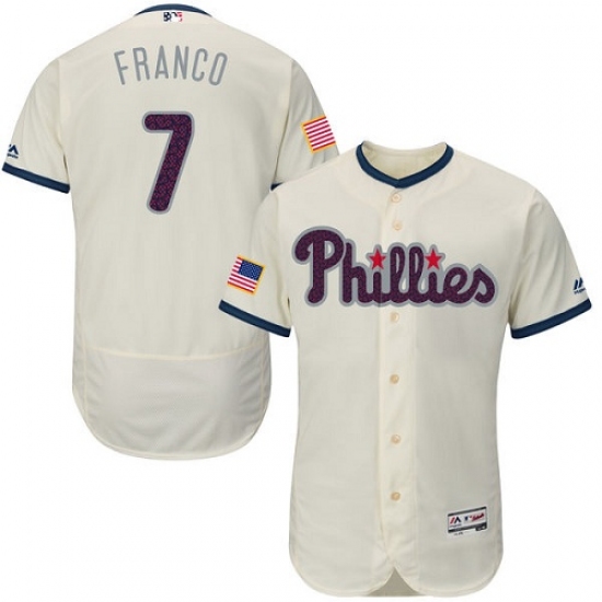 Men's Majestic Philadelphia Phillies 7 Maikel Franco Cream Fashion Stars & Stripes Flex Base MLB Jersey