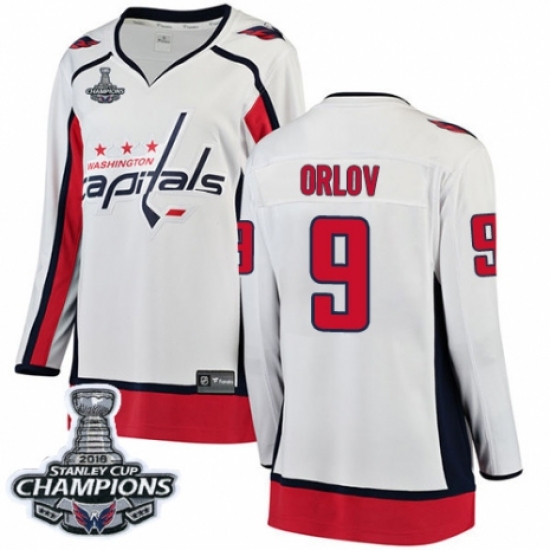 Women's Washington Capitals 9 Dmitry Orlov Fanatics Branded White Away Breakaway 2018 Stanley Cup Final Champions NHL Jersey