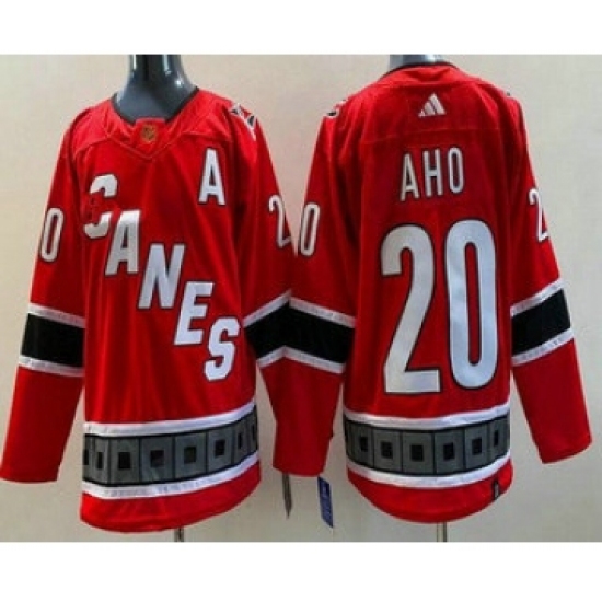 Men's Carolina Hurricanes 20 Sebastian Aho Red 2022 Reverse Retro Authentic Jersey