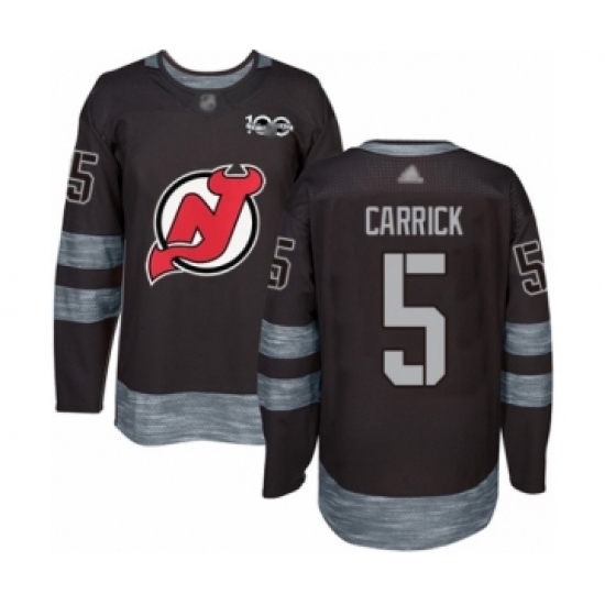 Men's New Jersey Devils 5 Connor Carrick Authentic Black 1917-2017 100th Anniversary Hockey Jersey