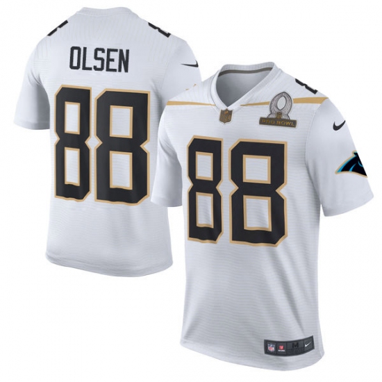 Men's Nike Carolina Panthers 88 Greg Olsen Elite White Team Rice 2016 Pro Bowl NFL Jersey