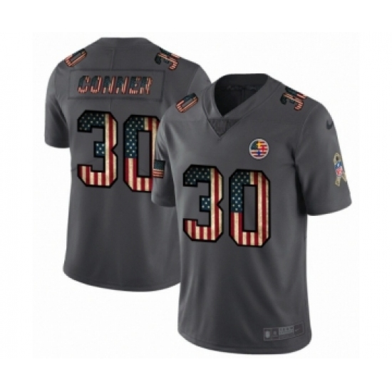 Men's Pittsburgh Steelers 30 James Conner Limited Black USA Flag 2019 Salute To Service Football Jersey