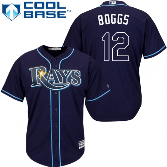 Youth Majestic Tampa Bay Rays 12 Wade Boggs Authentic Navy Blue Alternate Cool Base MLB Jersey