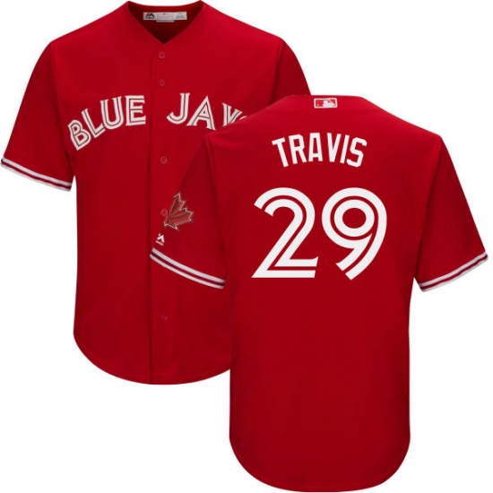 Men's Majestic Toronto Blue Jays 29 Devon Travis Replica Scarlet Alternate Cool Base MLB Jersey