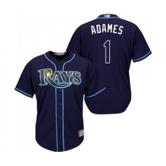 Youth Tampa Bay Rays 1 Willy Adames Replica Navy Blue Alternate Cool Base Baseball Jersey