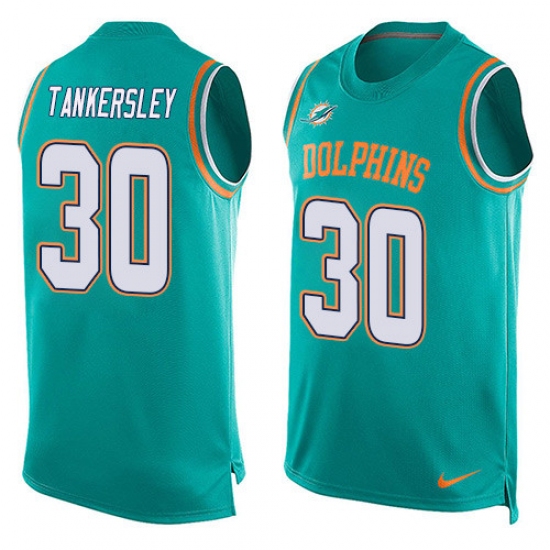 Men's Nike Miami Dolphins 30 Cordrea Tankersley Limited Aqua Green Player Name & Number Tank Top NFL Jersey