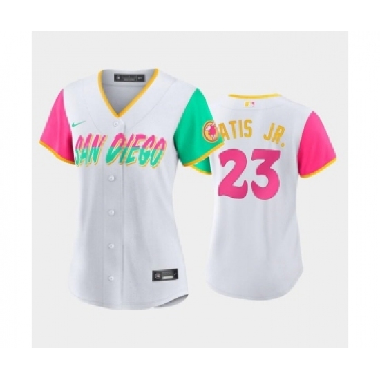 Women's San Diego Padres 23 Fernando Tatis Jr. White 2022 City Connect Cool Base Stitched Baseball Jersey(Run Small)