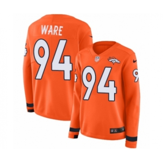 Women's Nike Denver Broncos 94 DeMarcus Ware Limited Orange Therma Long Sleeve NFL Jersey