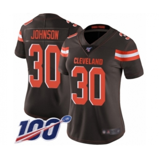 Women's Cleveland Browns 30 D'Ernest Johnson Brown Team Color Vapor Untouchable Limited Player 100th Season Football Jersey