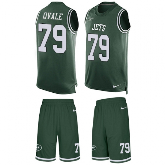 Men's Nike New York Jets 79 Brent Qvale Limited Green Tank Top Suit NFL Jersey