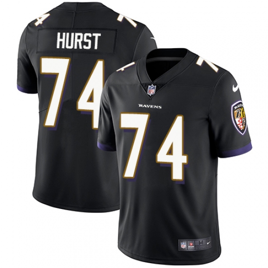 Men's Nike Baltimore Ravens 74 James Hurst Black Alternate Vapor Untouchable Limited Player NFL Jersey