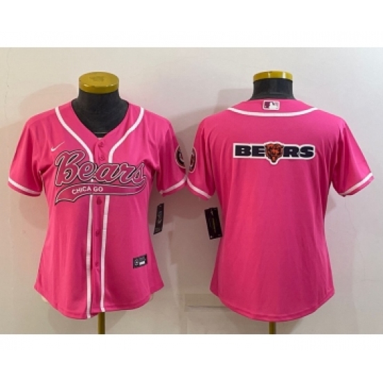 Women's Chicago Bears Pink Team Big Logo With Patch Cool Base Stitched Baseball Jersey