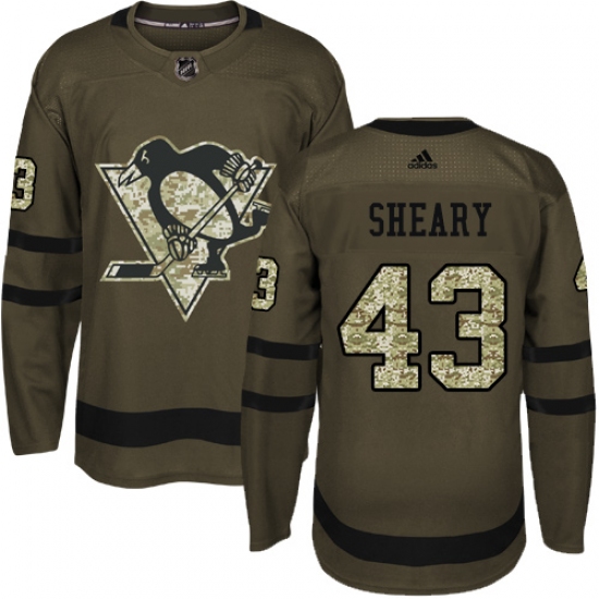 Men's Reebok Pittsburgh Penguins 43 Conor Sheary Authentic Green Salute to Service NHL Jersey