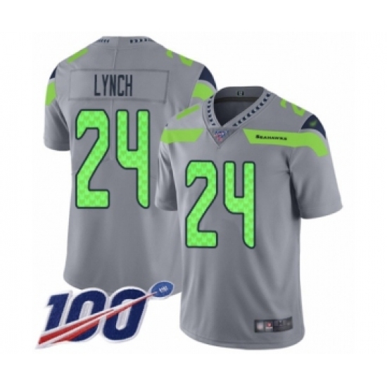 Men's Seattle Seahawks 24 Marshawn Lynch Limited Silver Inverted Legend 100th Season Football Jersey