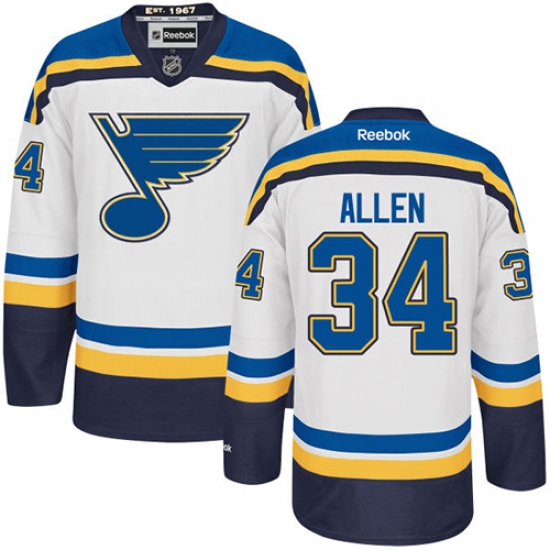 Men's Reebok St. Louis Blues 34 Jake Allen Authentic White Away NHL Jersey