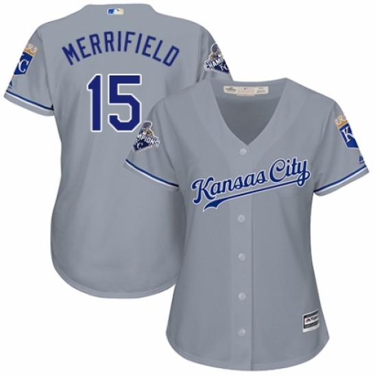 Women's Majestic Kansas City Royals 15 Whit Merrifield Authentic Grey Road Cool Base MLB Jersey