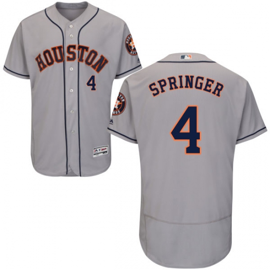 Men's Majestic Houston Astros 4 George Springer Grey Road Flex Base Authentic Collection MLB Jersey