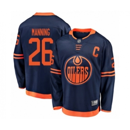 Youth Edmonton Oilers 26 Brandon Manning Authentic Navy Blue Alternate Fanatics Branded Breakaway Hockey Jersey