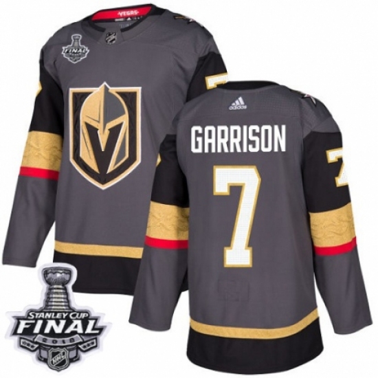 Men's Adidas Vegas Golden Knights 7 Jason Garrison Authentic Gray Home 2018 Stanley Cup Final NHL Jersey