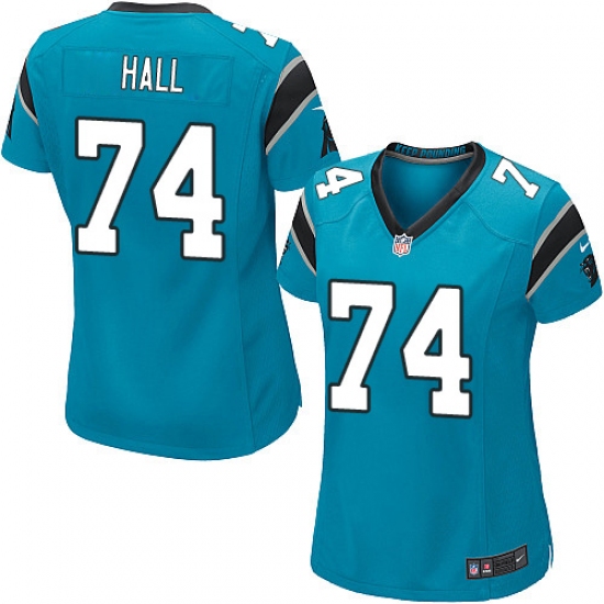 Women's Nike Carolina Panthers 74 Daeshon Hall Game Blue Alternate NFL Jersey