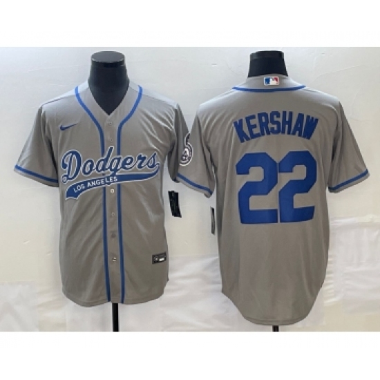 Men's Los Angeles Dodgers 22 Clayton Kershaw Grey Cool Base Stitched Baseball Jersey