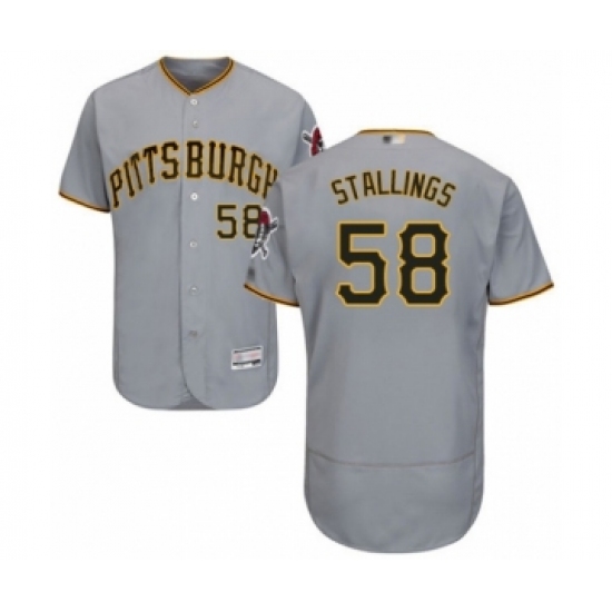 Men's Pittsburgh Pirates 58 Jacob Stallings Grey Road Flex Base Authentic Collection Baseball Player Jersey