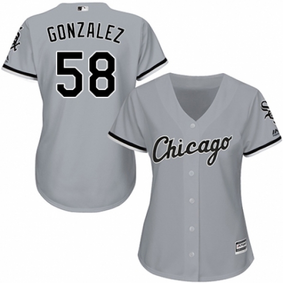 Women's Majestic Chicago White Sox 58 Miguel Gonzalez Replica Grey Road Cool Base MLB Jersey