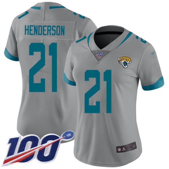 Women's Jacksonville Jaguars 21 C.J. Henderson Silver Stitched Limited Inverted Legend 100th Season Jersey