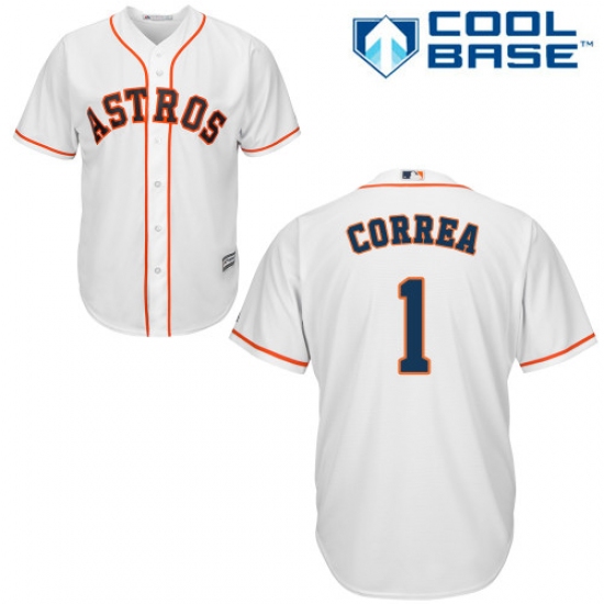 Youth Majestic Houston Astros 1 Carlos Correa Replica White Home Cool Base MLB Jersey