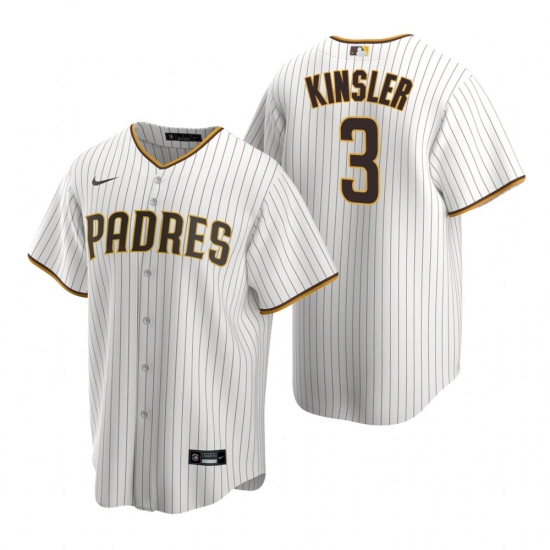 Men's Nike San Diego Padres 3 Ian Kinsler White Brown Home Stitched Baseball Jersey