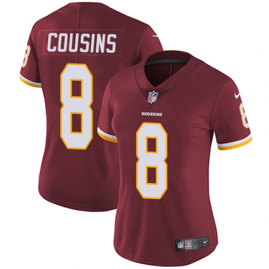 Women's Nike Washington Redskins 8 Kirk Cousins Burgundy Red Team Color Vapor Untouchable Limited Player NFL Jersey